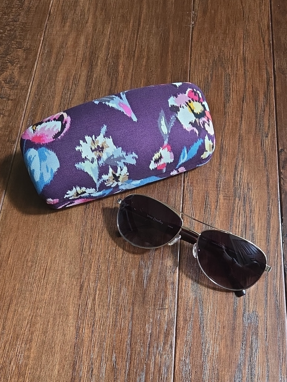 Vera Bradley Indiana Rose Floral Purple Aviator Sunglasses With Hard Case